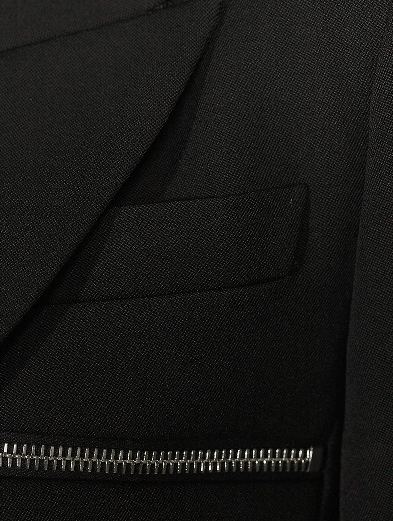 Zippered-Trimmed Wool Blazer