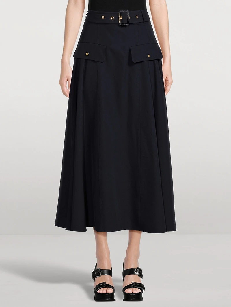 Belted Military Midi Skirt