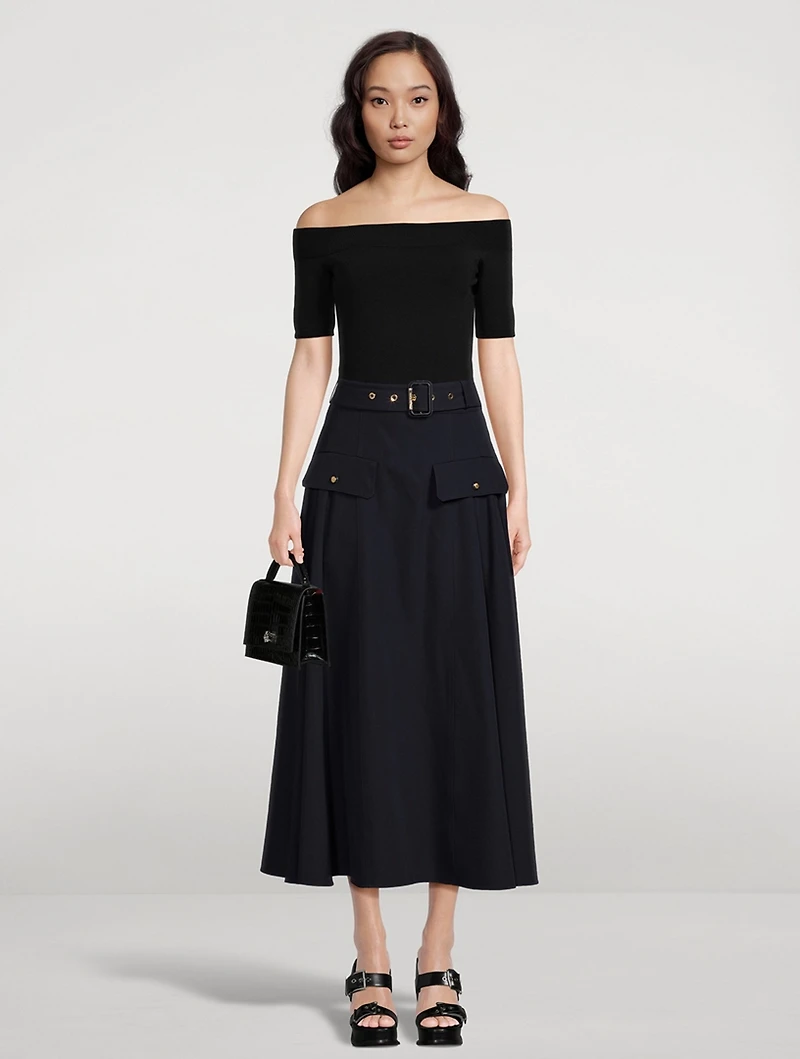 Belted Military Midi Skirt