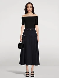 Belted Military Midi Skirt