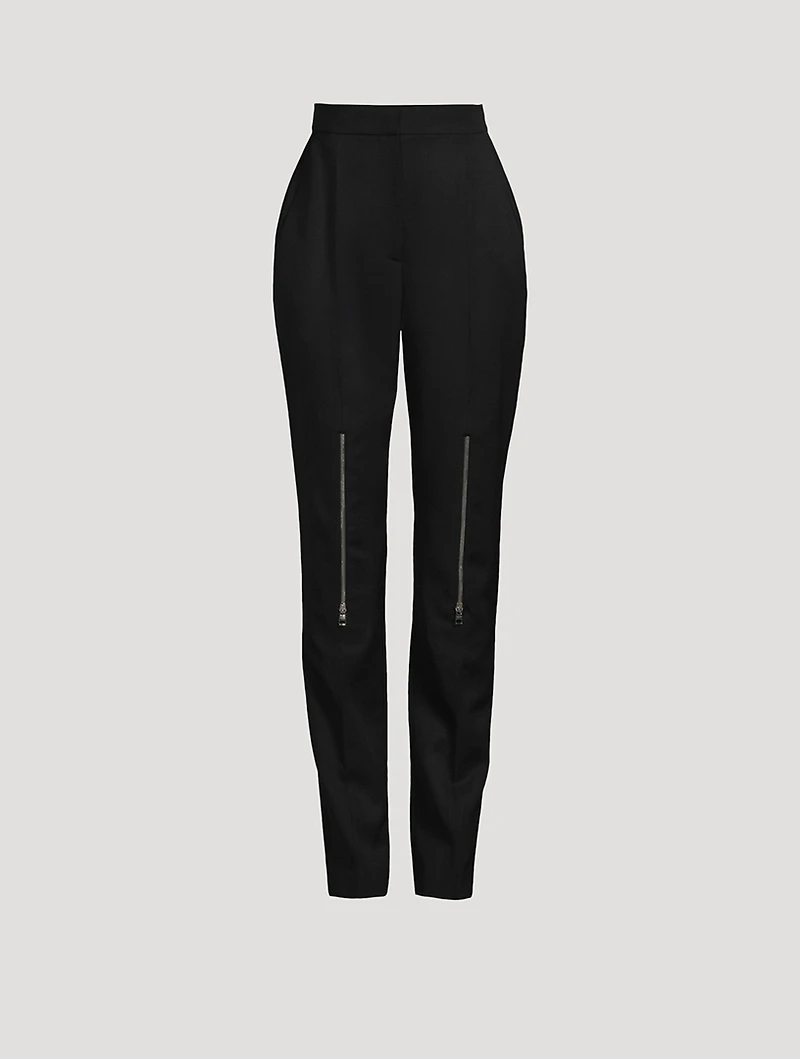 Zipper-Trimmed Wool Cigarette Trousers