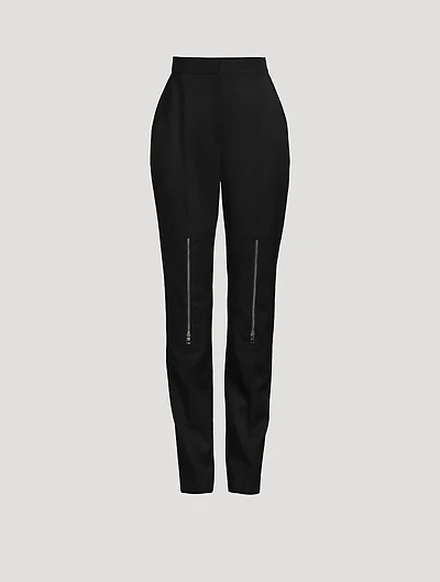 Zipper-Trimmed Wool Cigarette Trousers
