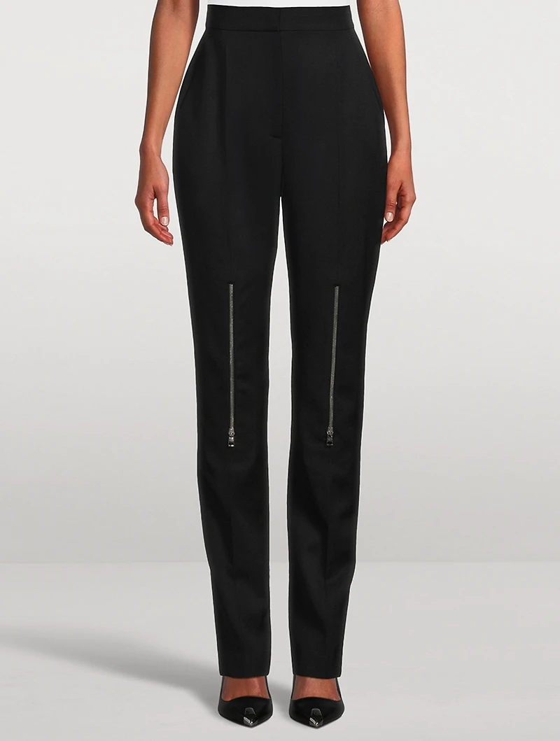 Zipper-Trimmed Wool Cigarette Trousers