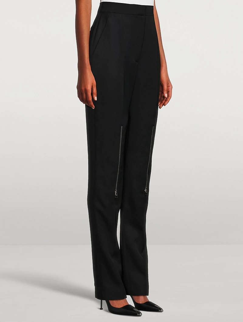 Zipper-Trimmed Wool Cigarette Trousers