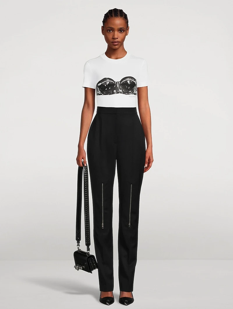 Zipper-Trimmed Wool Cigarette Trousers