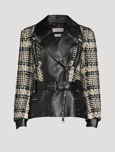 Hybrid Leather And Tweed Biker Jacket