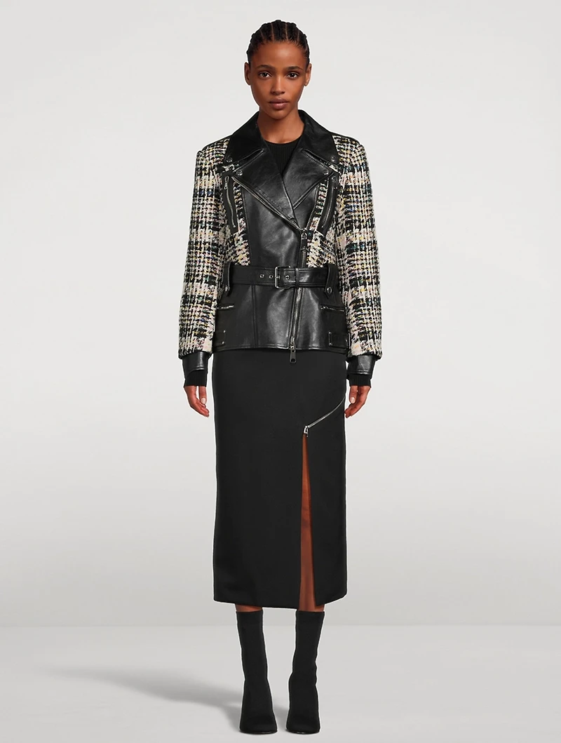 Hybrid Leather And Tweed Biker Jacket
