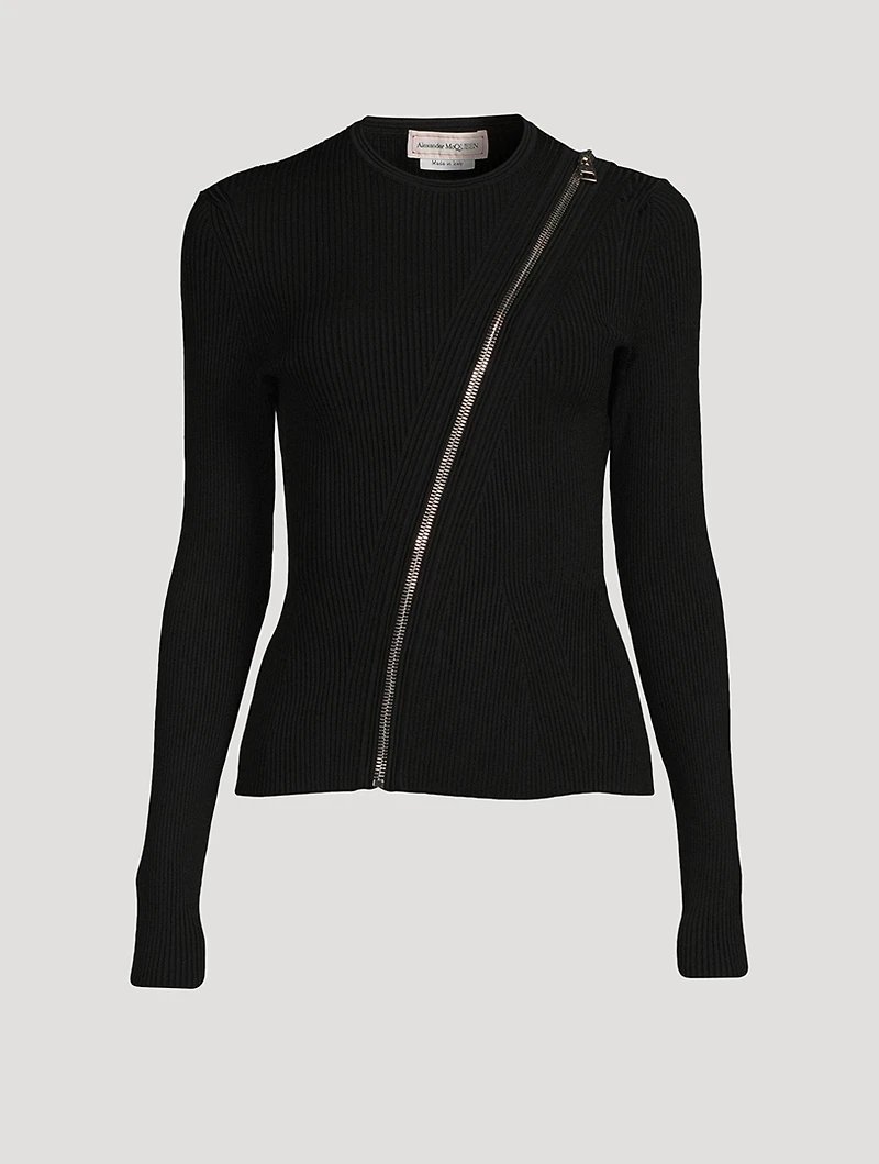 Slashed Knit Long-Sleeve Top