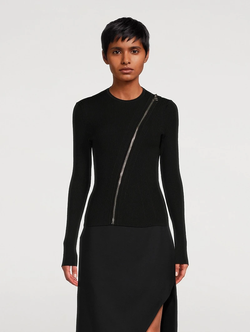 Slashed Knit Long-Sleeve Top