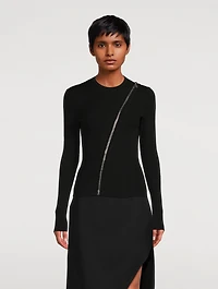 Slashed Knit Long-Sleeve Top