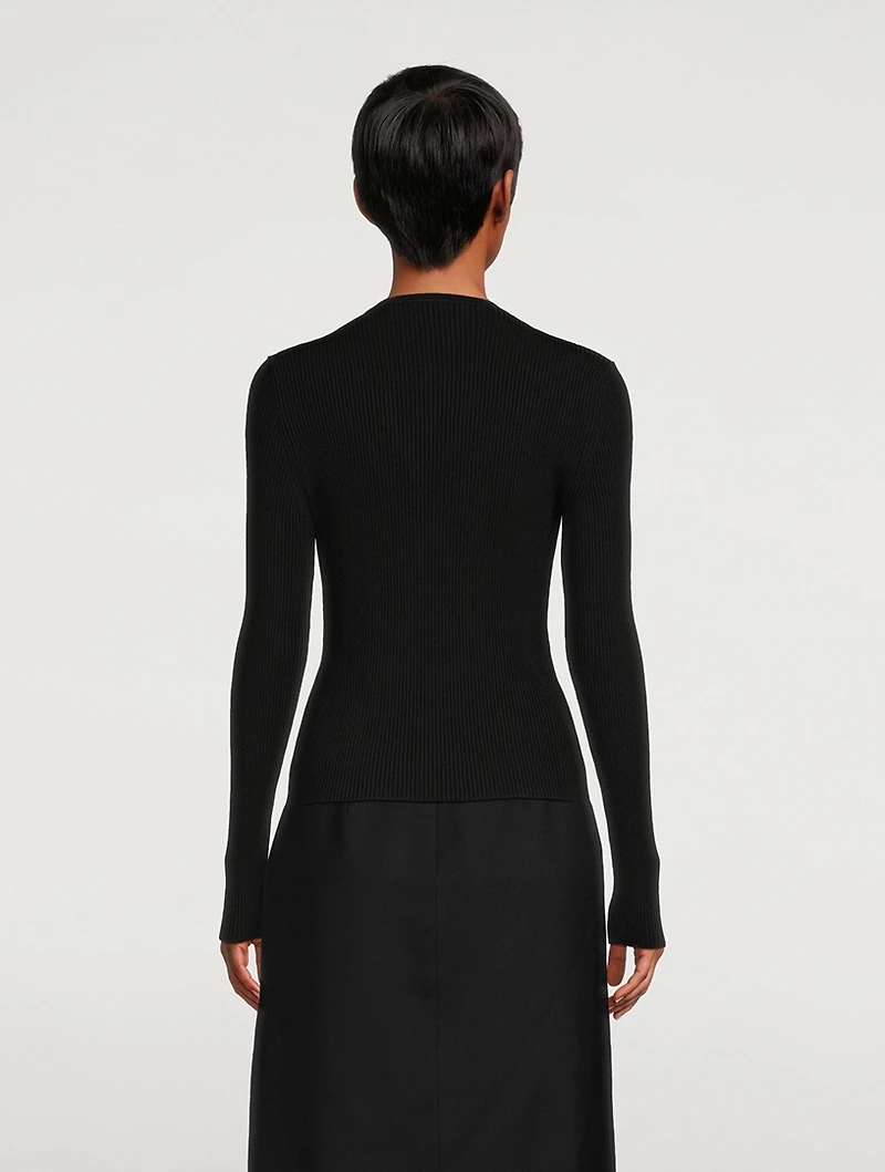 Slashed Knit Long-Sleeve Top