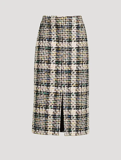 Slashed Tweed Pencil Skirt