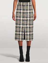 Slashed Tweed Pencil Skirt