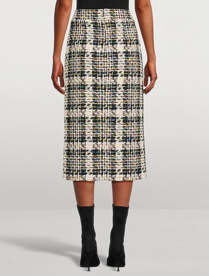 Slashed Tweed Pencil Skirt