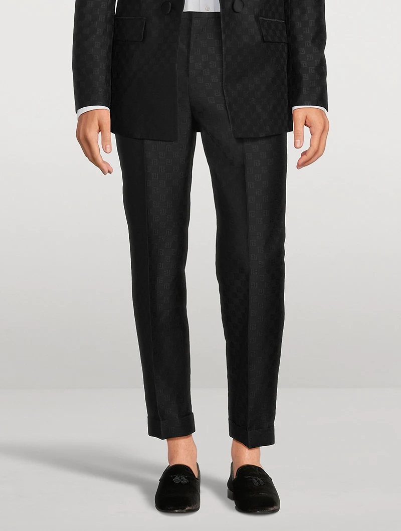 Mini Monogram Jacquard Wool Straight-Leg Pants