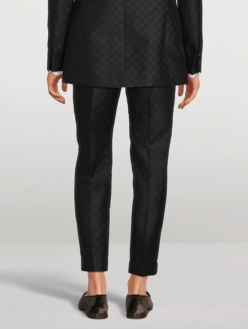 Mini Monogram Jacquard Wool Straight-Leg Pants
