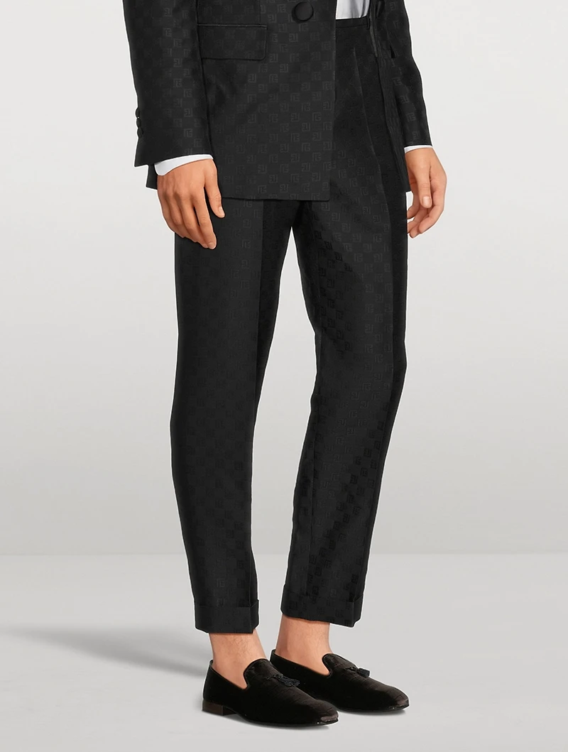 Mini Monogram Jacquard Wool Straight-Leg Pants