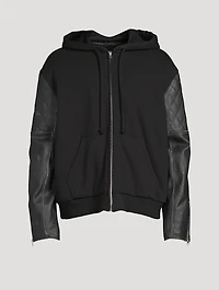 Zip Hoodie With Leather Sleeve