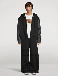 Zip Hoodie With Leather Sleeve