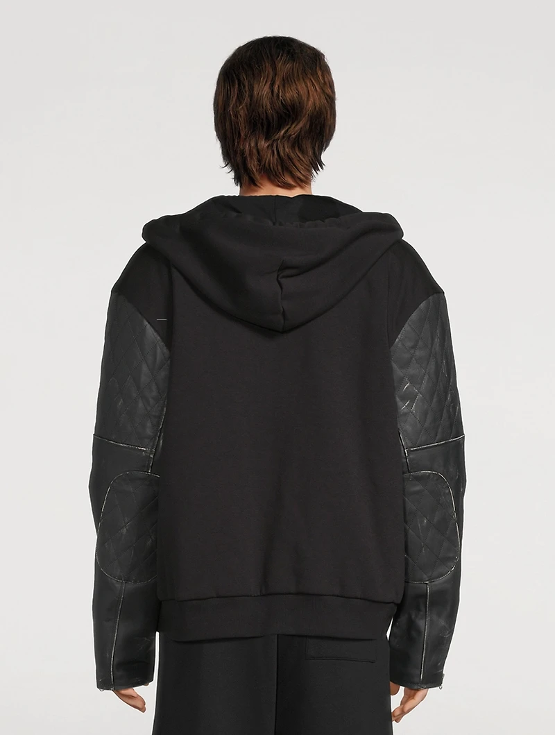 Zip Hoodie With Leather Sleeve
