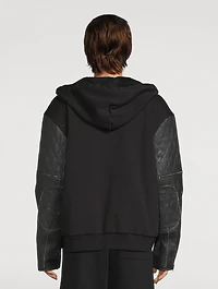 Zip Hoodie With Leather Sleeve