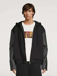 Zip Hoodie With Leather Sleeve