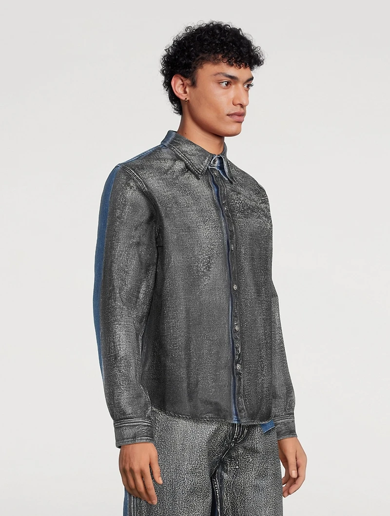 Coated Denim Two-Tone Shirt