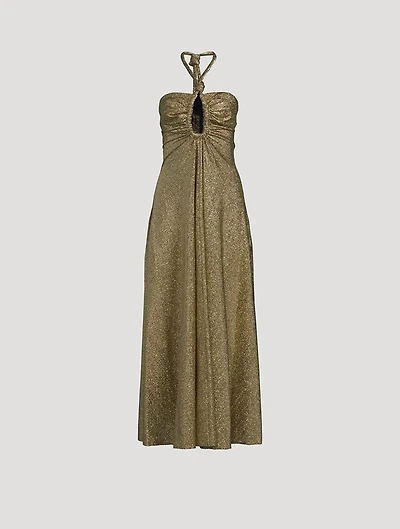 Metallic Jersey Halter Long Dress