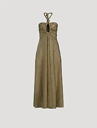 Metallic Jersey Halter Long Dress