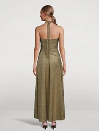 Metallic Jersey Halter Long Dress