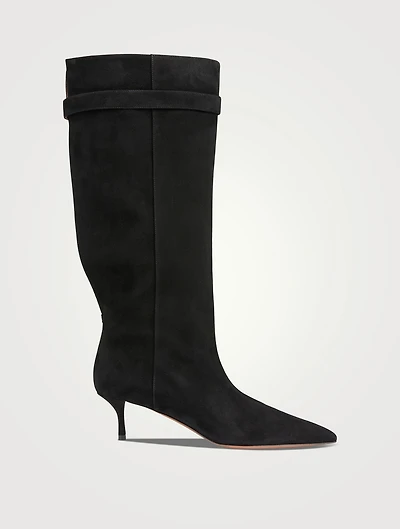 V-Back Suede Knee-High Boots