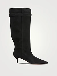 V-Back Suede Knee-High Boots