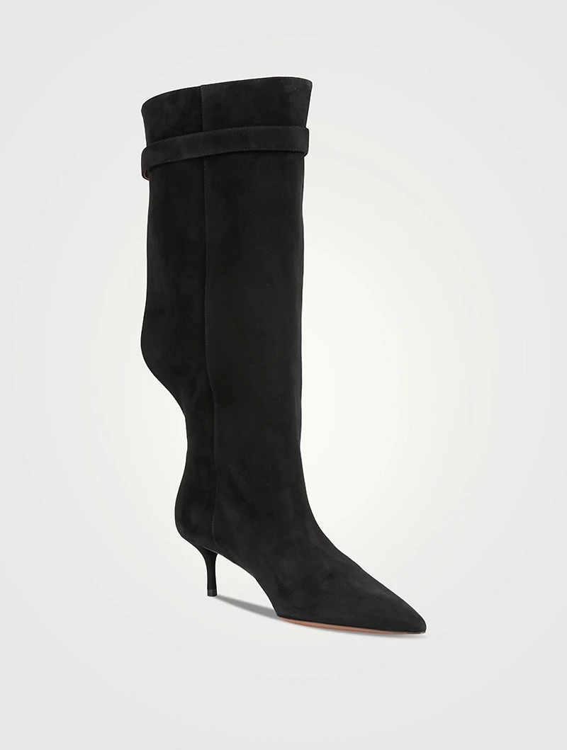 V-Back Suede Knee-High Boots