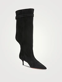 V-Back Suede Knee-High Boots