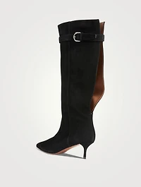 V-Back Suede Knee-High Boots