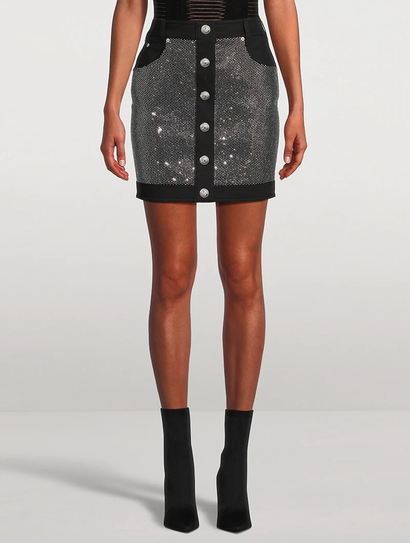 Embellished Denim Mini Skirt