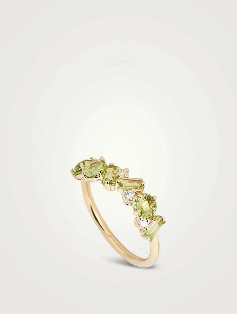 Amalfi 14K Gold Blend Peridot Half Band Ring With Diamonds