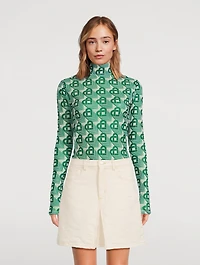 Mesh Turtleneck Heart Monogram Print
