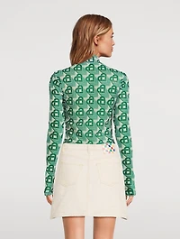 Mesh Turtleneck Heart Monogram Print