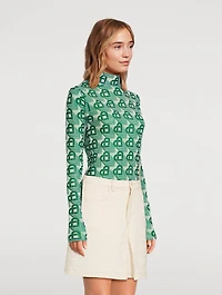 Mesh Turtleneck Heart Monogram Print