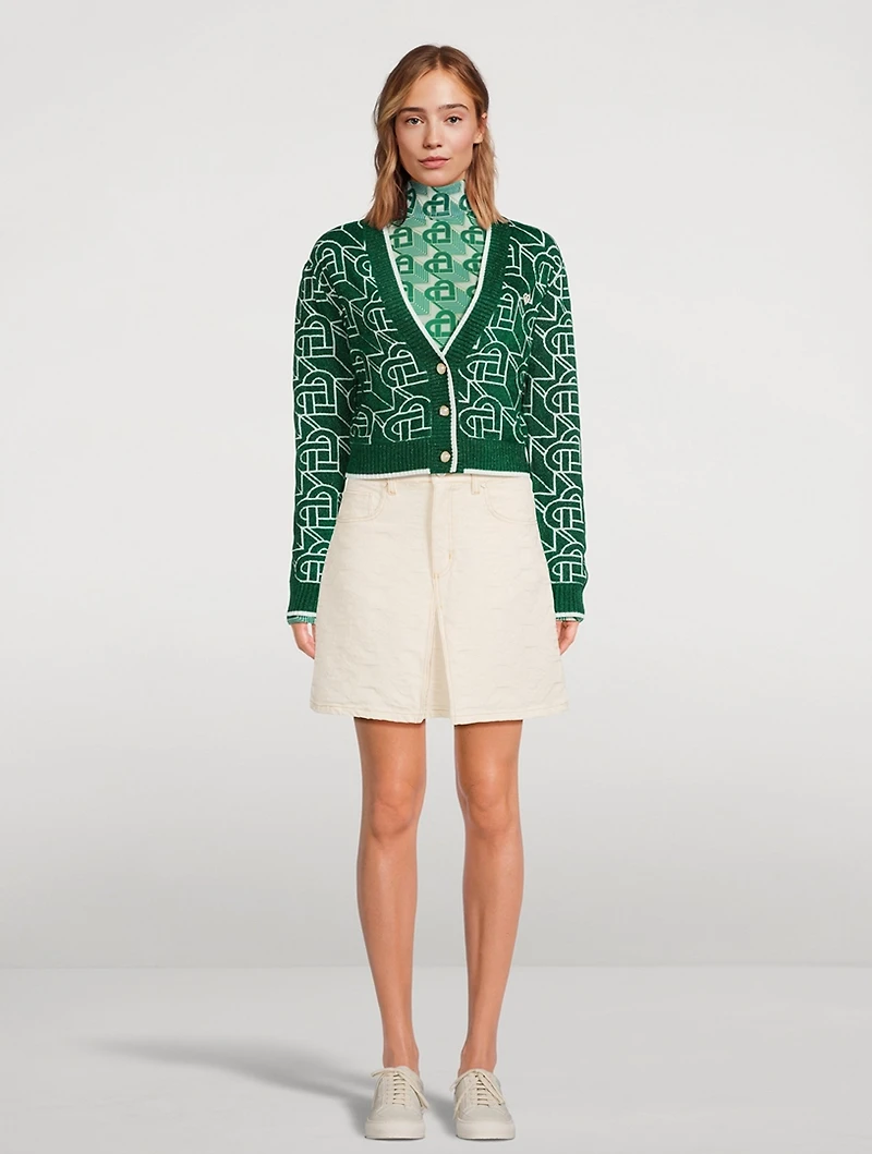 Mesh Turtleneck Heart Monogram Print