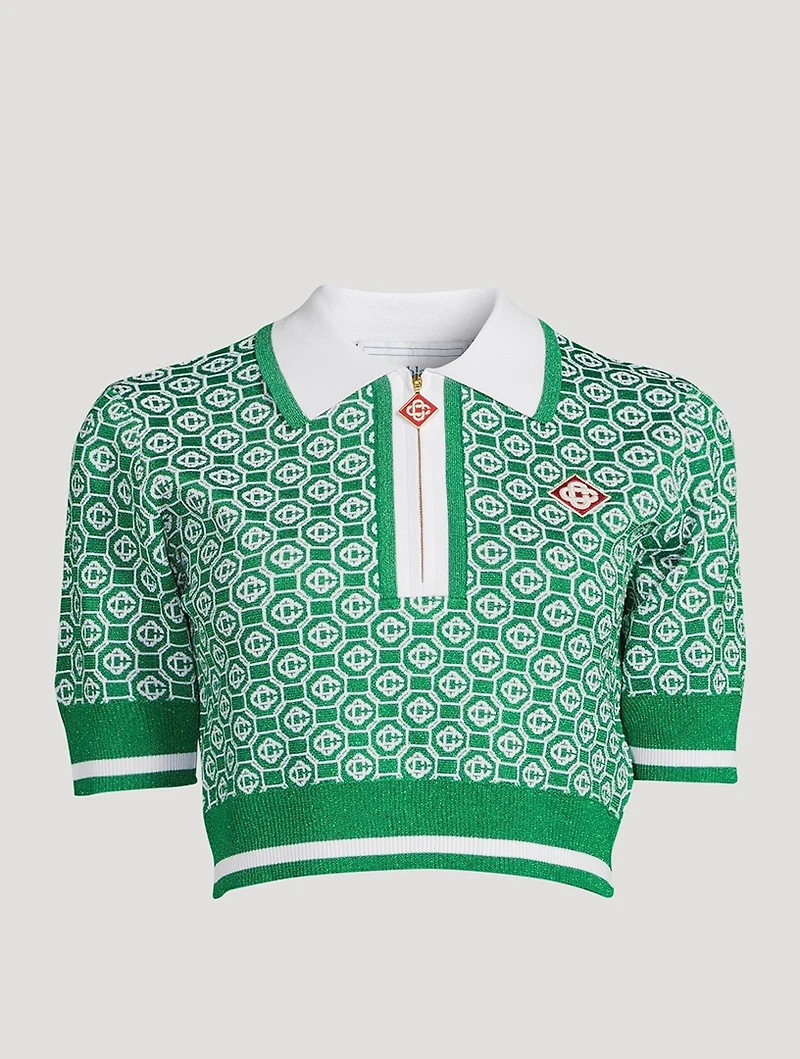 Jacquard Lurex Cropped Polo Shirt