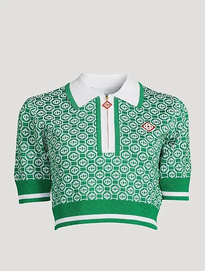 Jacquard Lurex Cropped Polo Shirt
