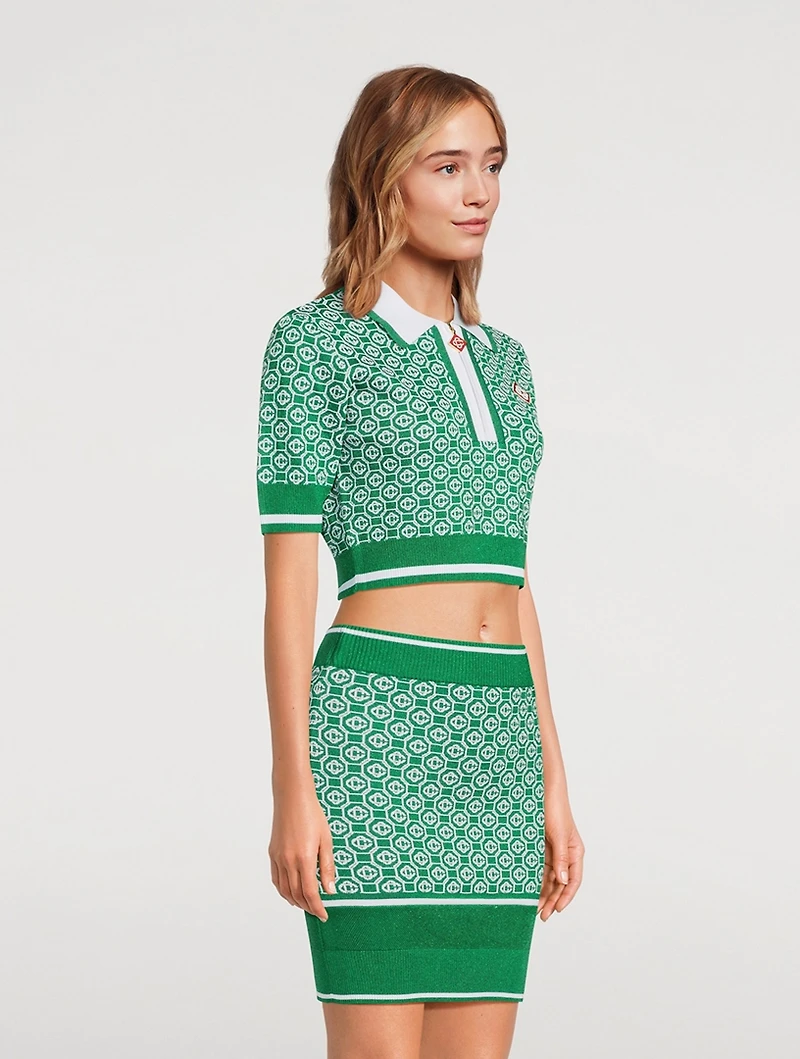 Jacquard Lurex Cropped Polo Shirt