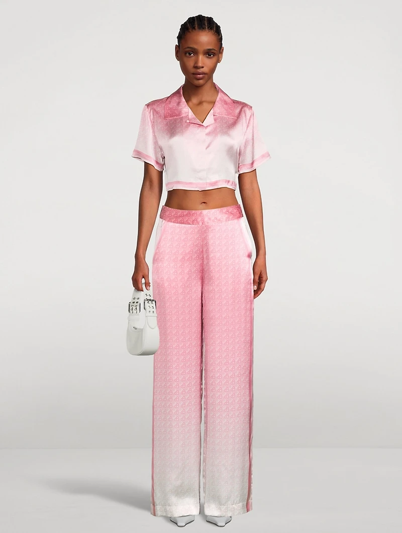 Morning City View Wide-Leg Silk Trousers