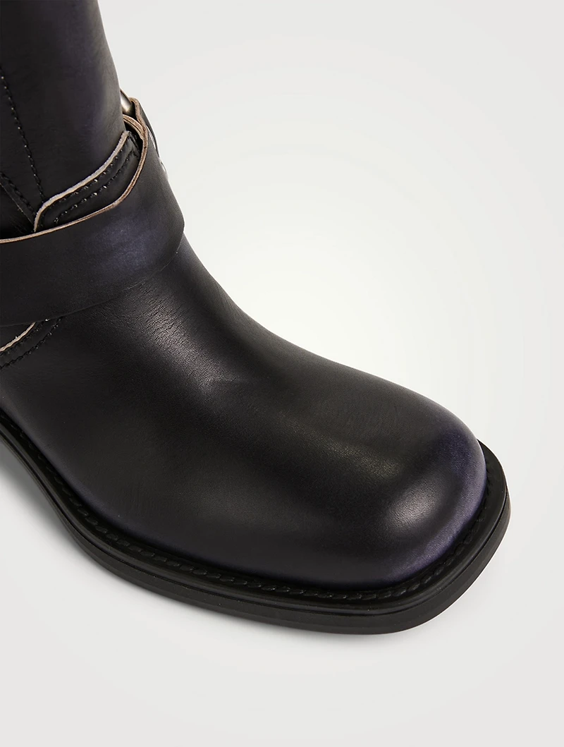 Buckle Leather Mid-Calf Boots