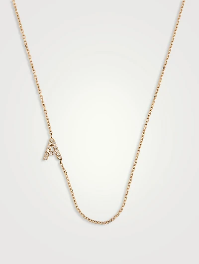 Love Letter 14K Gold A Initial Pavé Diamond Necklace