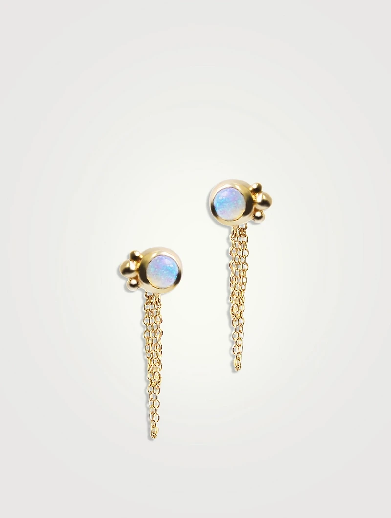 Bonheur 14K Gold Chain Earrings With Australian Opal