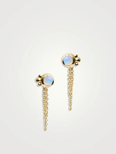 Bonheur 14K Gold Chain Earrings With Australian Opal