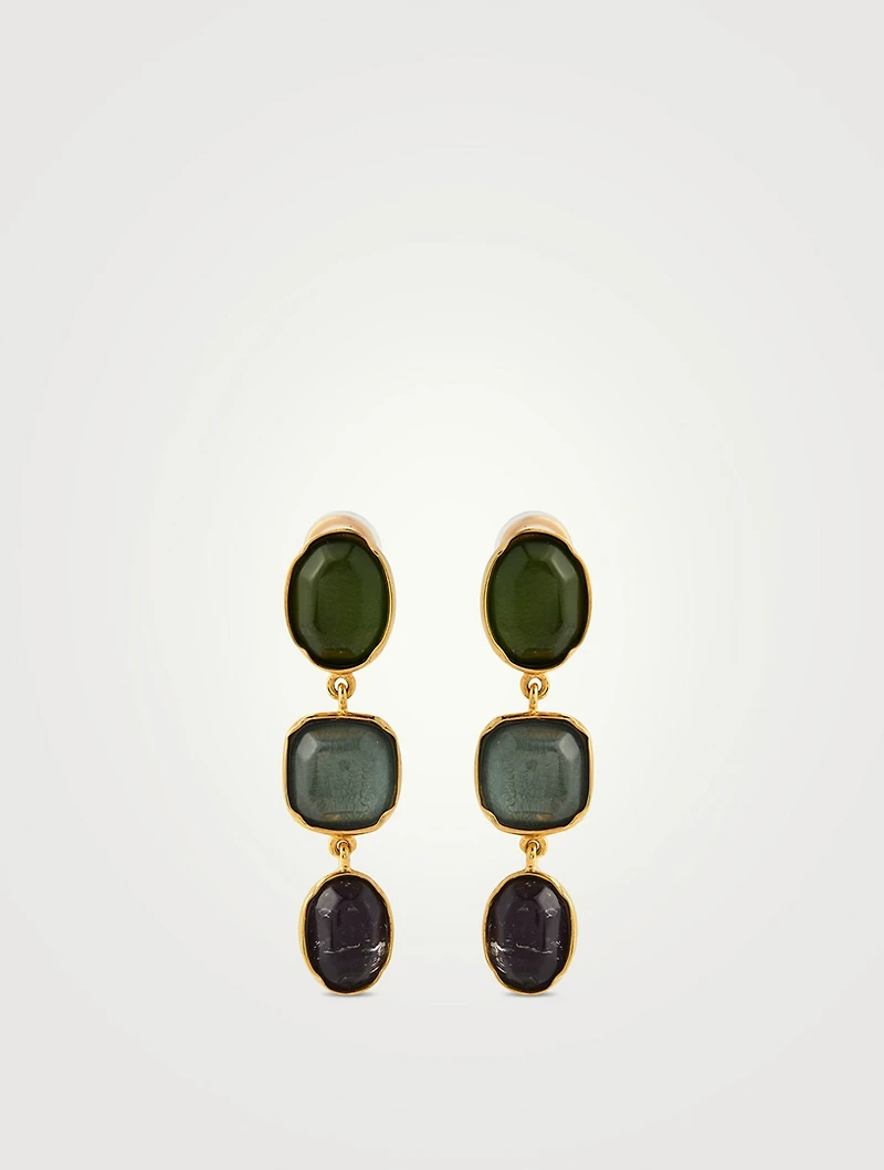 Cabochons Triple Drop Rock Crystal Earrings